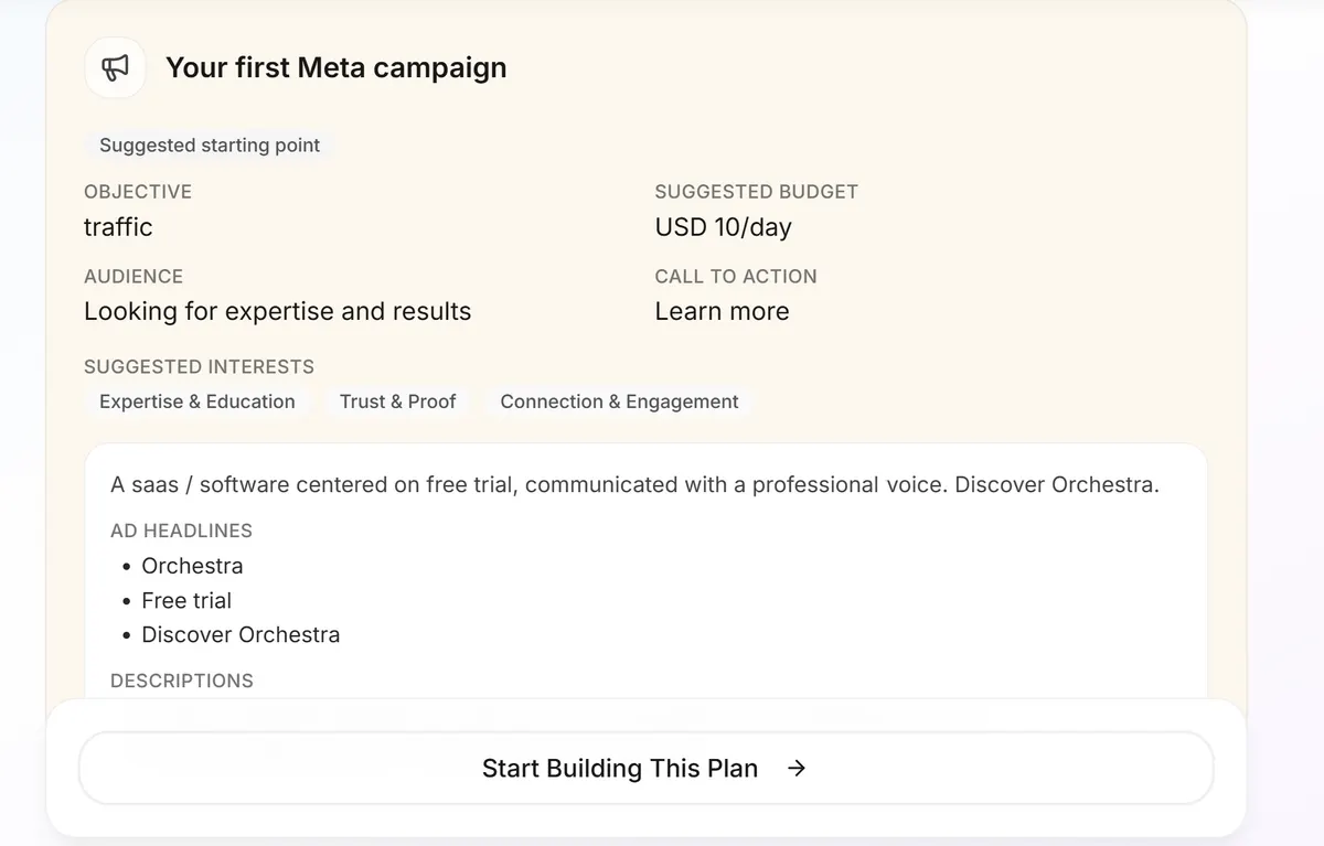Your first Meta campaign preview
