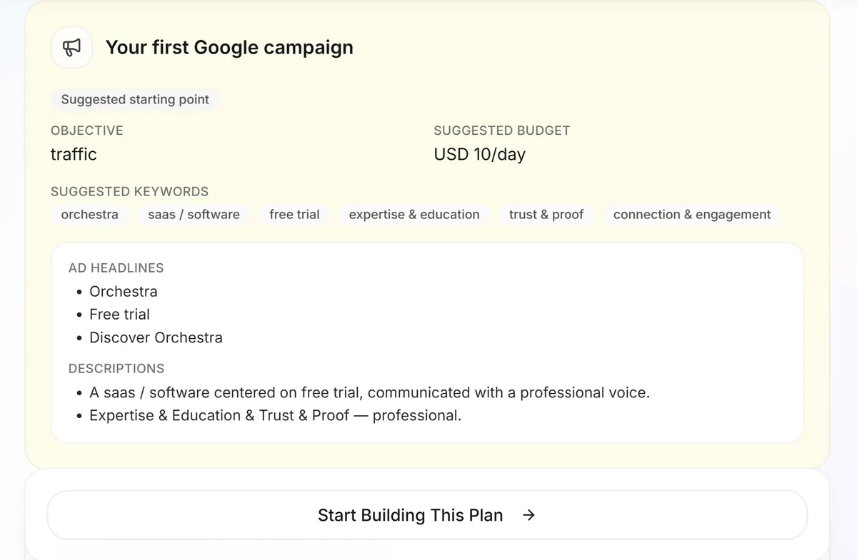 Your first Google campaign preview
